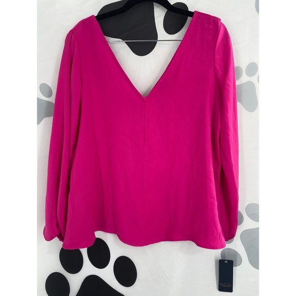 Rachel Roy NWT Rachel Kaylee Top Double V Neck Back Tie Long Sleeves Pink XS New - Picture 3 of 10